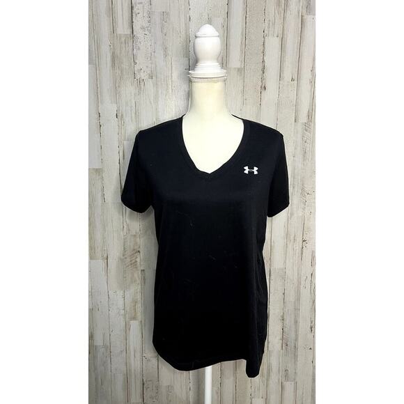 Under‎ Armour Women's Large Black V-Neck Short Sleeve Casual T-Shirt - Picture 2 of 6